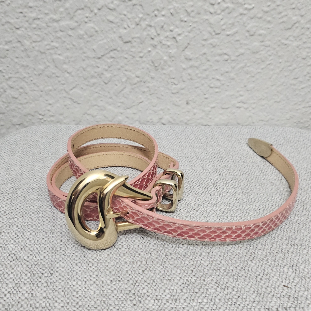 Vintage Genuine Snake Skin Belt Pink Exotic Leather | Gold Hardware Made In USA